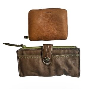 Fossil Brown Women's Folding Wallet Set with Zipper & Credit Card Feature